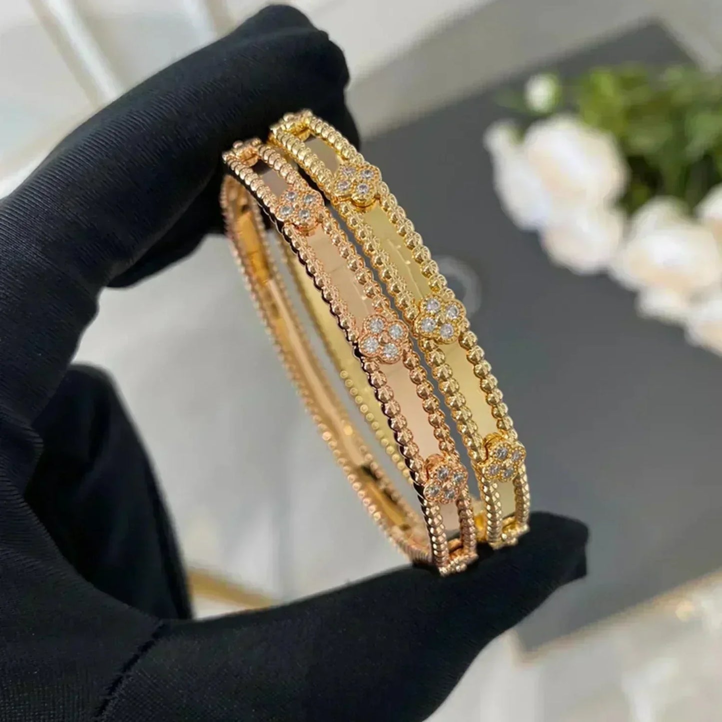 [Royal Jewelry]CLOVER BRACELET 4MM DIAMONDS