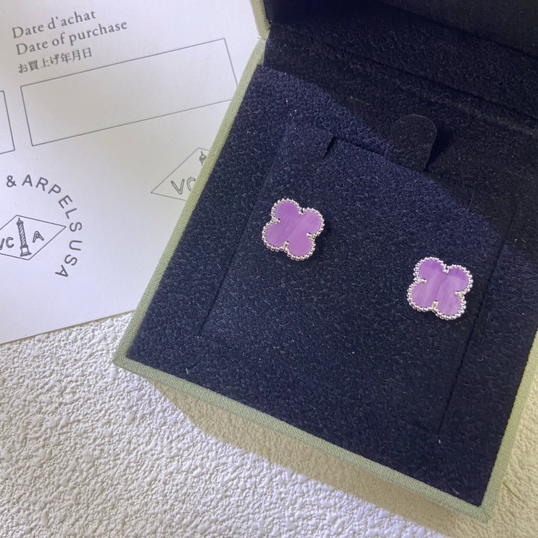 [Royal Jewelry]CLOVER MINI 9.5MM  PURPLE VIOLET EARRINGS