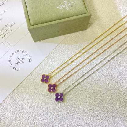 [Royal Jewelry]CLOVER 15MM DIAMOND  PURPLE VIOLET NECKLACE