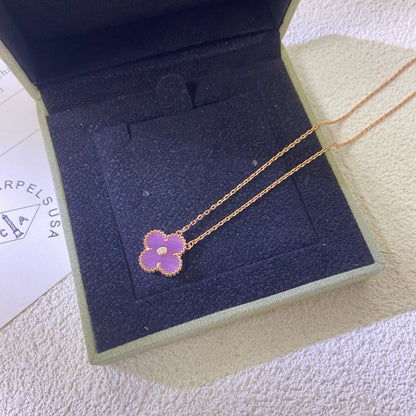 [Royal Jewelry]CLOVER 15MM DIAMOND  PURPLE VIOLET NECKLACE