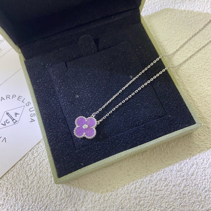 [Royal Jewelry]CLOVER 15MM DIAMOND  PURPLE VIOLET NECKLACE