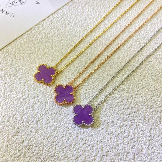 [Royal Jewelry]CLOVER 15MM  PURPLE VIOLET NECKLACE
