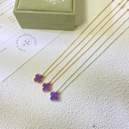 [Royal Jewelry]CLOVER 15MM  PURPLE VIOLET NECKLACE