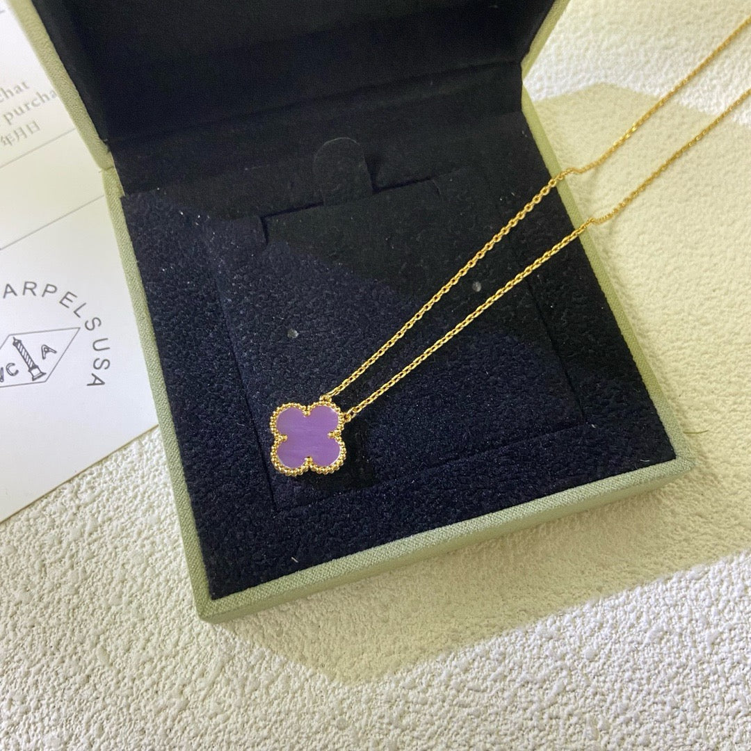[Royal Jewelry]CLOVER 15MM  PURPLE VIOLET NECKLACE