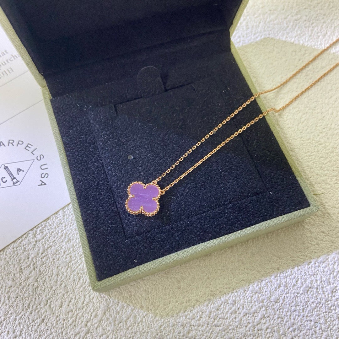 [Royal Jewelry]CLOVER 15MM  PURPLE VIOLET NECKLACE