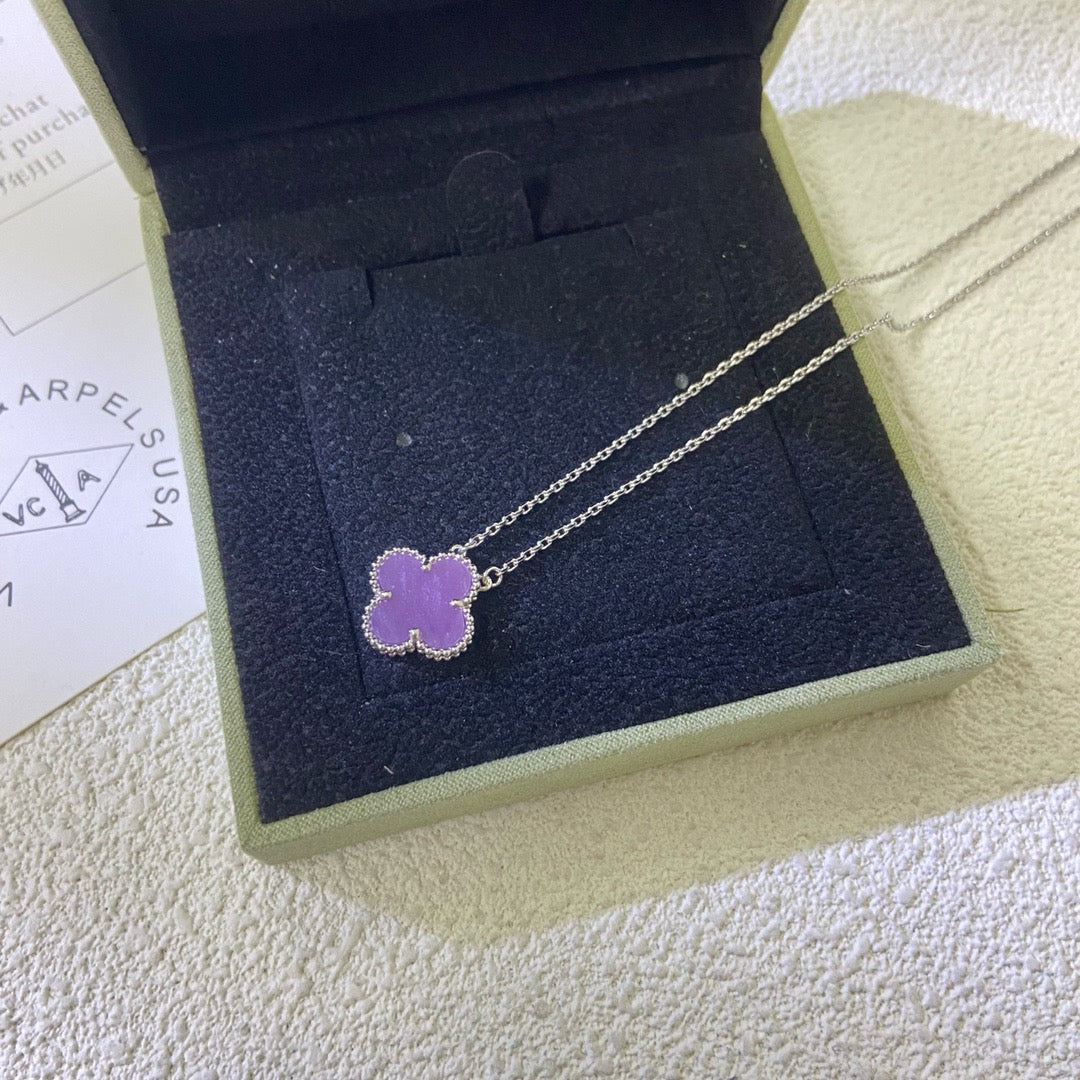 [Royal Jewelry]CLOVER 15MM  PURPLE VIOLET NECKLACE