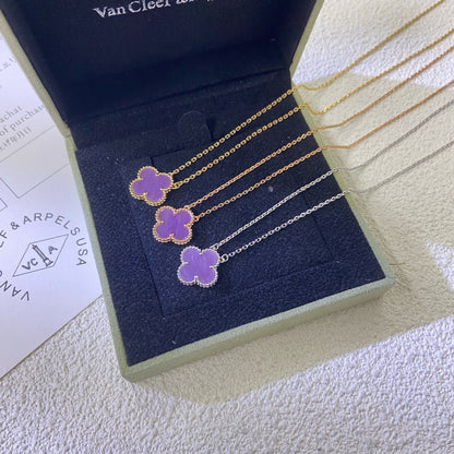 [Royal Jewelry]CLOVER 15MM  PURPLE VIOLET NECKLACE