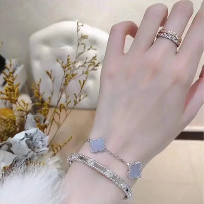 [Royal Jewelry]CLOVER  5 MOTIF PURPLE CHALCEDONY BRACELET SILVER