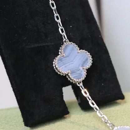 [Royal Jewelry]CLOVER  5 MOTIF PURPLE CHALCEDONY BRACELET SILVER