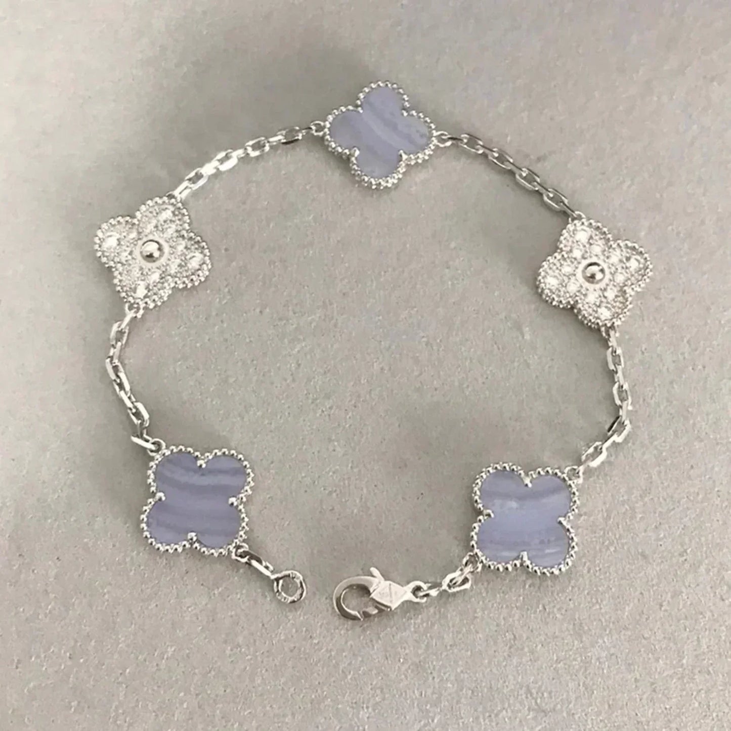 [Royal Jewelry]CLOVER  5 MOTIF DIAMOND PURPLE CHALCEDONY BRACELET SILVER