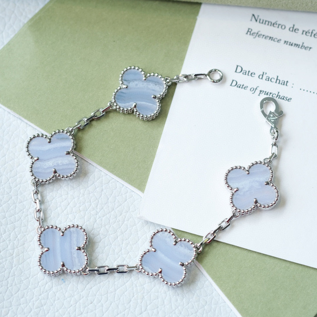 [Royal Jewelry]CLOVER  5 MOTIF PURPLE CHALCEDONY BRACELET SILVER