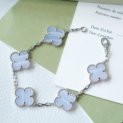 [Royal Jewelry]CLOVER  5 MOTIF PURPLE CHALCEDONY BRACELET SILVER