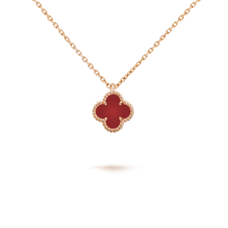 [Royal Jewelry]CLOVER MINI 9.5MM WHITE CARNELIANS NECKLACE