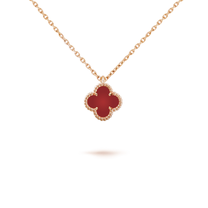 [Royal Jewelry]CLOVER MINI 9.5MM WHITE CARNELIANS NECKLACE