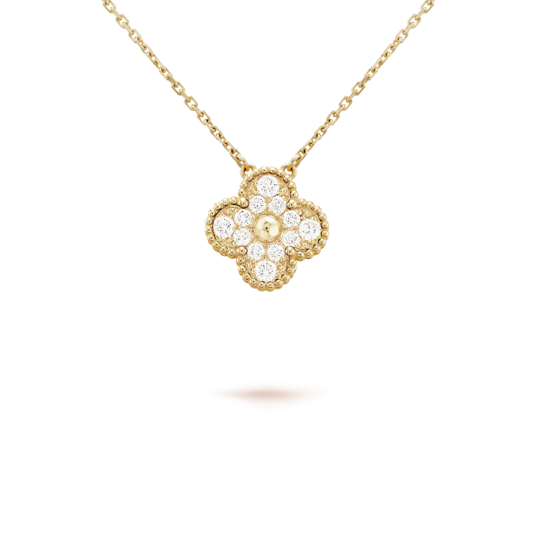 [Royal Jewelry]CLOVER 15MM DIAMOND SINGLE FLOWER NECKLACE