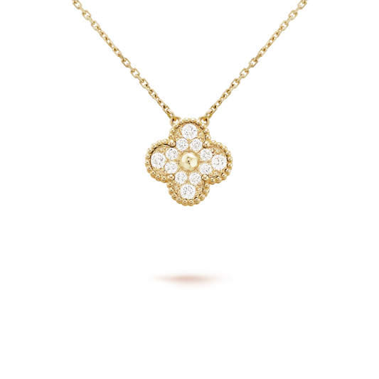 [Royal Jewelry]CLOVER 15MM DIAMOND SINGLE FLOWER NECKLACE