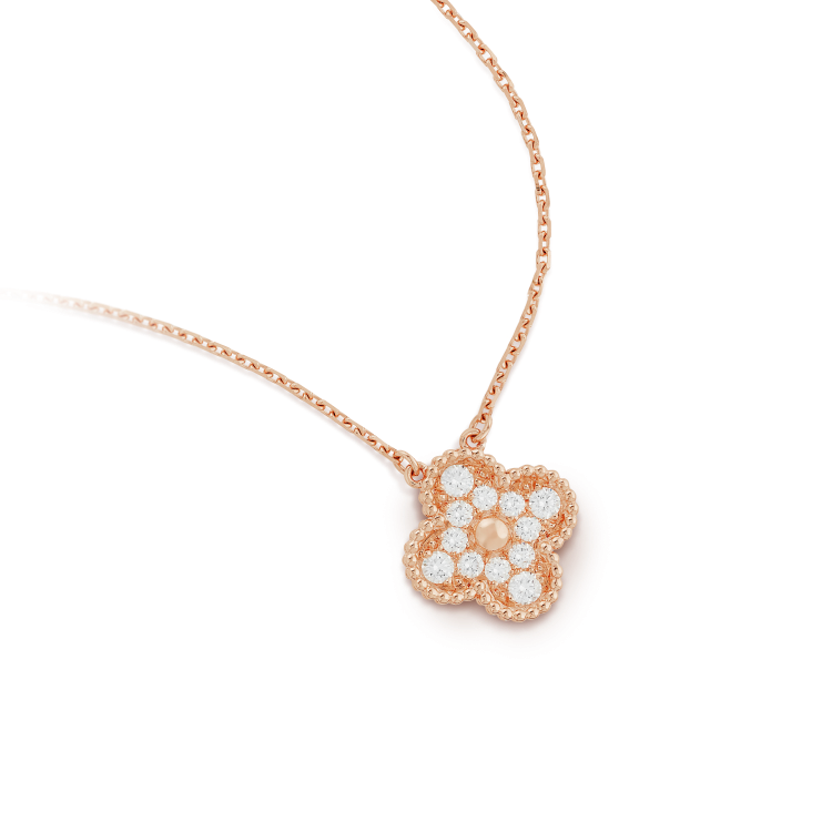 [Royal Jewelry]CLOVER 15MM DIAMOND SINGLE FLOWER NECKLACE