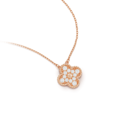 [Royal Jewelry]CLOVER 15MM DIAMOND SINGLE FLOWER NECKLACE