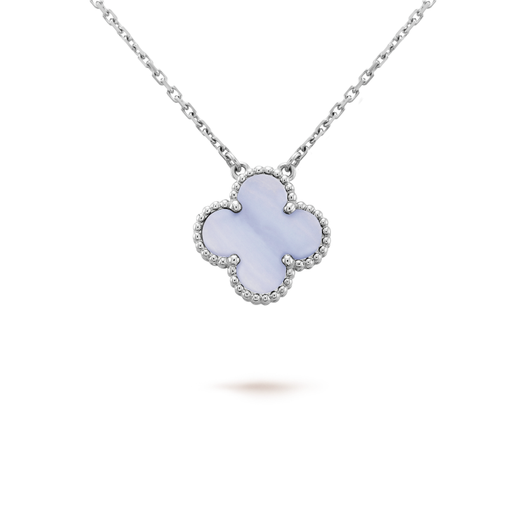 [Royal Jewelry]CLOVER 15MM BLUE CHALCEDONY NECKLACE SILVER