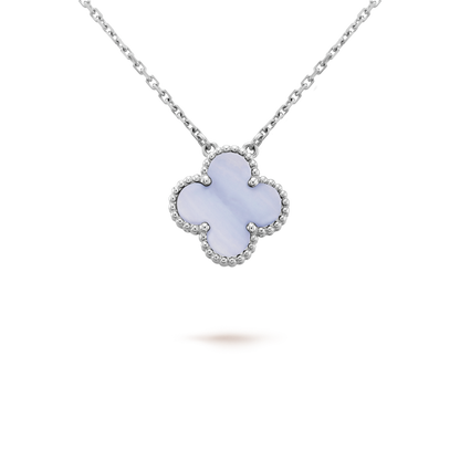 [Royal Jewelry]CLOVER 15MM BLUE CHALCEDONY NECKLACE SILVER