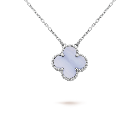 [Royal Jewelry]CLOVER 15MM BLUE CHALCEDONY NECKLACE SILVER