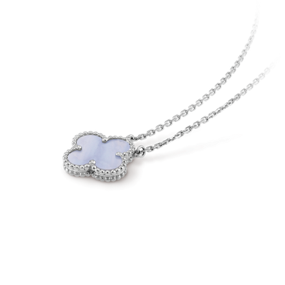 [Royal Jewelry]CLOVER 15MM BLUE CHALCEDONY NECKLACE SILVER