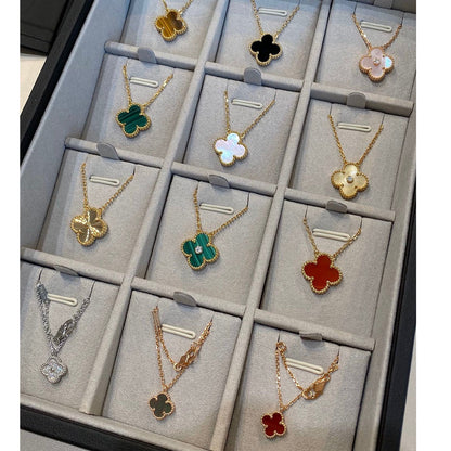 [Royal Jewelry]CLOVER 15MM MALACHITE SINGLE FLOWER  NECKLACE