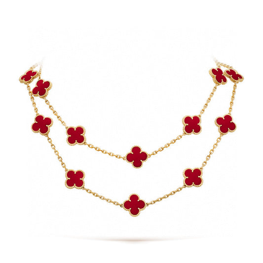 [Royal Jewelry]CLOVER 20 MOTIFS CARNELIAN NECKLACE