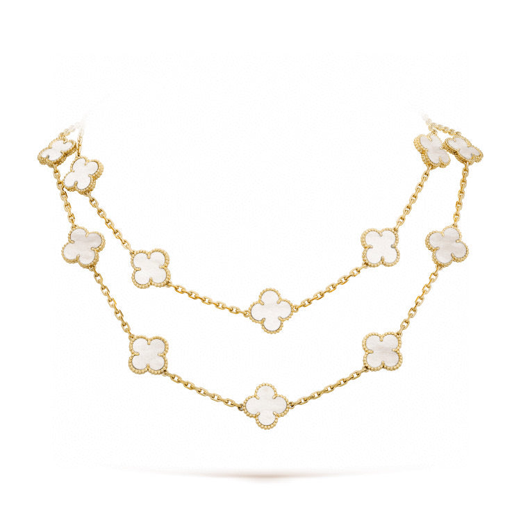 [Royal Jewelry]CLOVER 20 MOTIFS WHITE MOP NECKLACE
