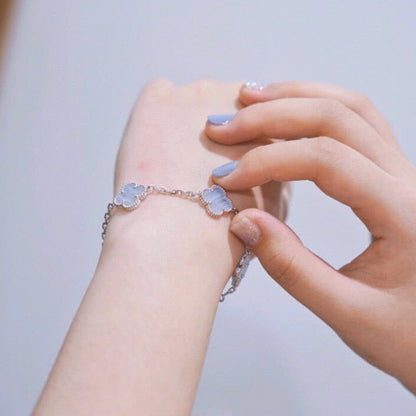 [Royal Jewelry]CLOVER  5 MOTIF PURPLE CHALCEDONY BRACELET SILVER