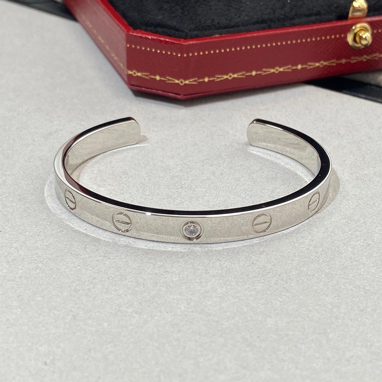 [Royal Jewelry]LOVE BRACELET 6.1MM 1 DIAMOND OPEN CUFF