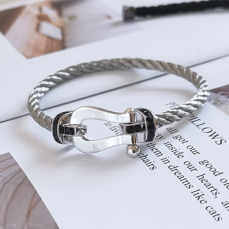 [Royal Jewelry]FORCE LARGE HORSESHOE BLACK DIAMOND BRACELET SILVER