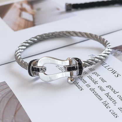 [Royal Jewelry]FORCE LARGE HORSESHOE BLACK DIAMOND BRACELET SILVER