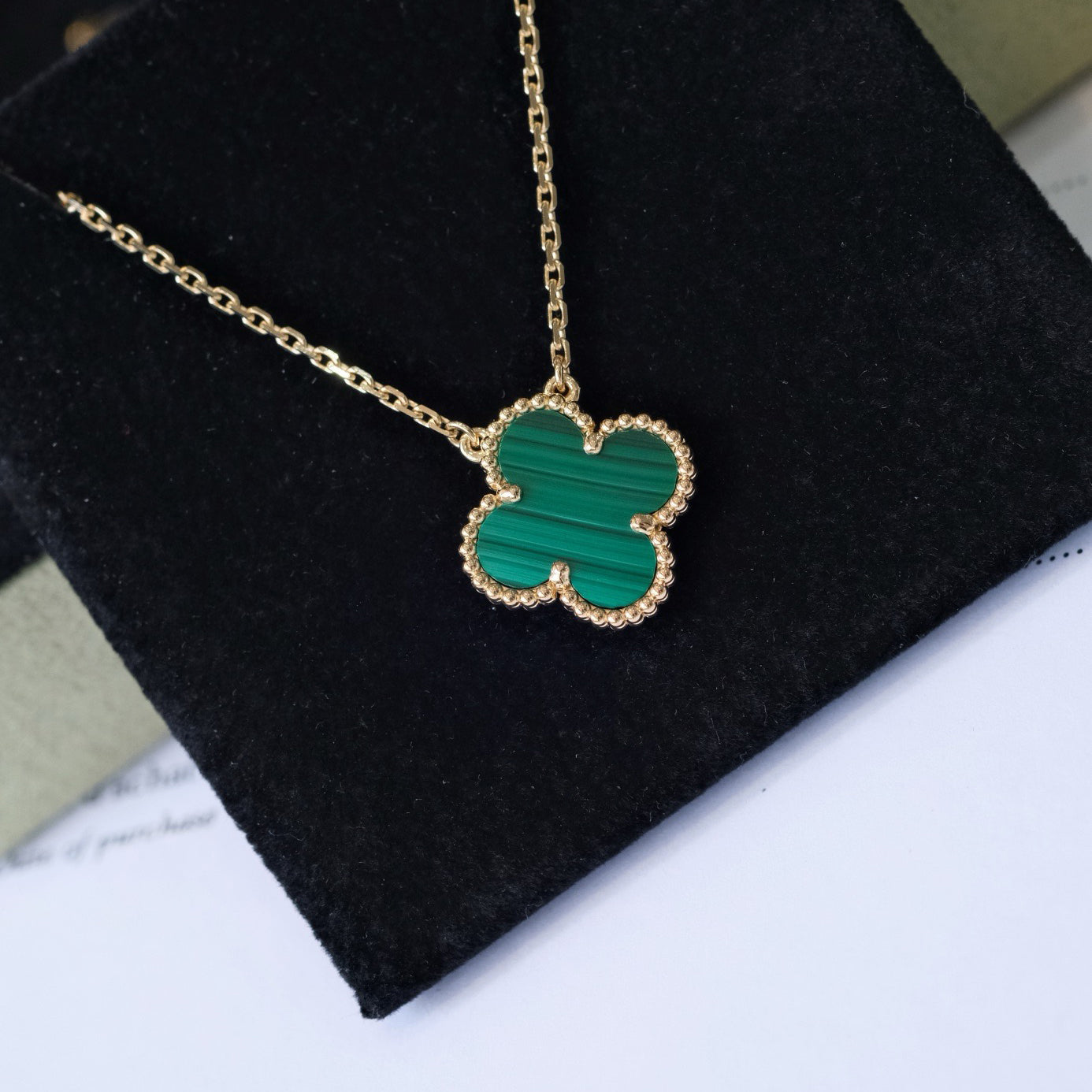 [Royal Jewelry]CLOVER 15MM MALACHITE SINGLE FLOWER  NECKLACE