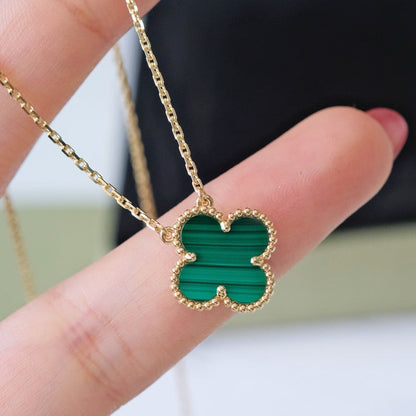 [Royal Jewelry]CLOVER 15MM MALACHITE SINGLE FLOWER  NECKLACE