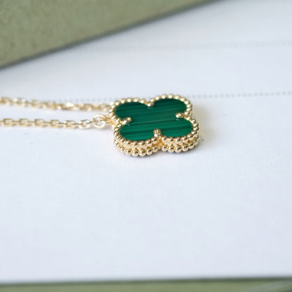[Royal Jewelry]CLOVER 15MM MALACHITE SINGLE FLOWER  NECKLACE