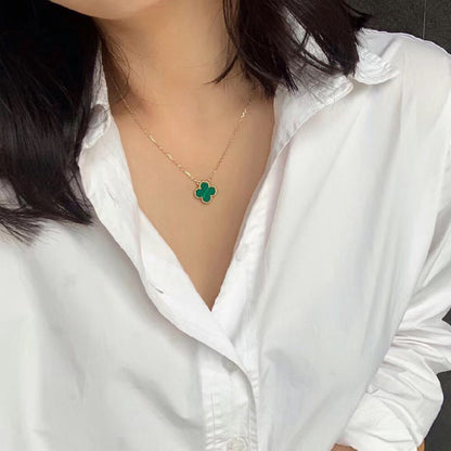 [Royal Jewelry]CLOVER 15MM MALACHITE SINGLE FLOWER  NECKLACE