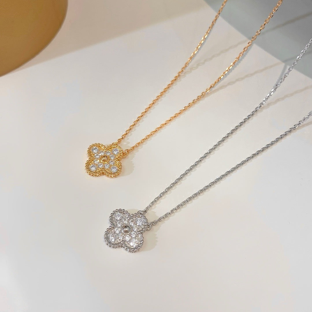 [Royal Jewelry]CLOVER 15MM DIAMOND SINGLE FLOWER NECKLACE