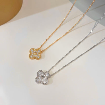 [Royal Jewelry]CLOVER 15MM DIAMOND SINGLE FLOWER NECKLACE