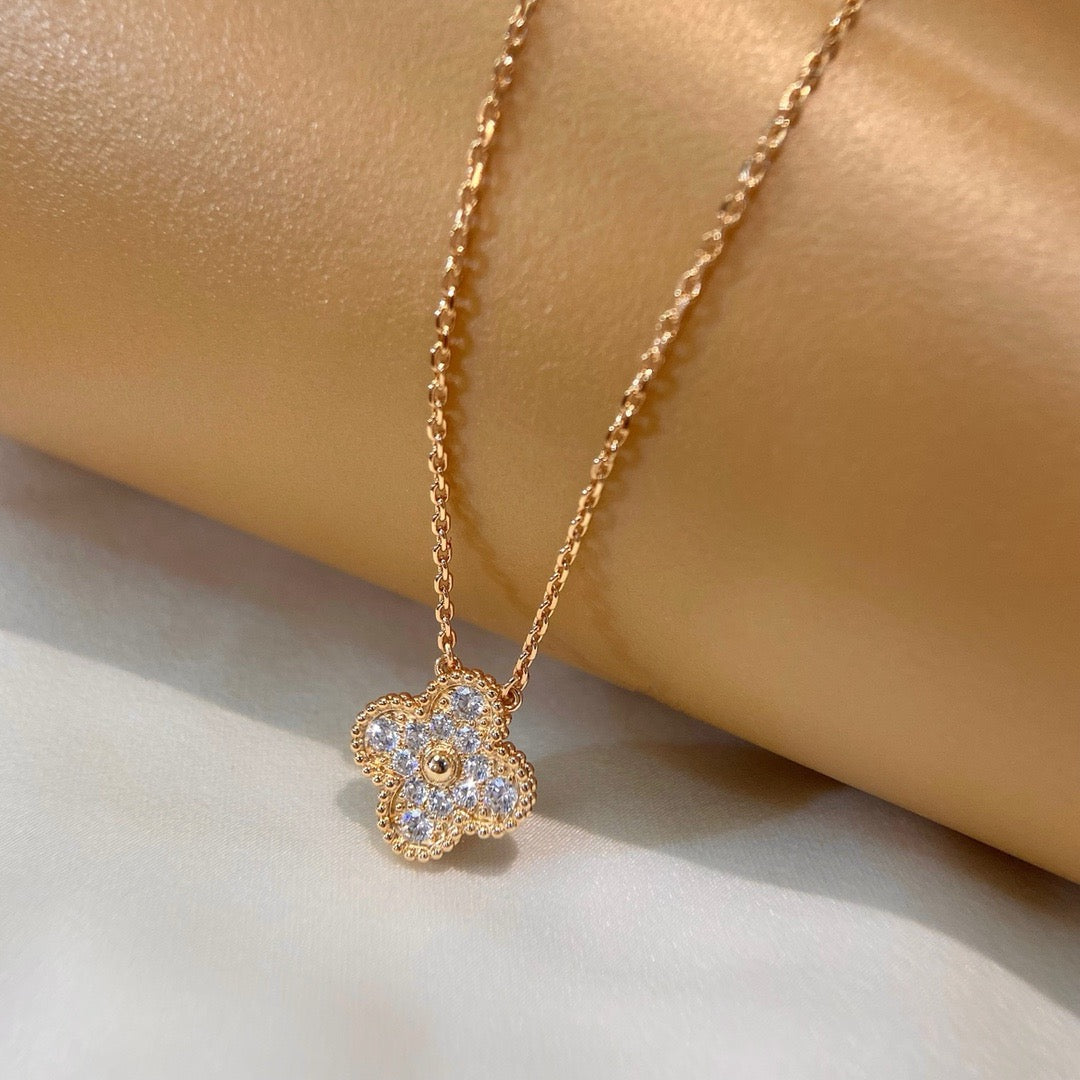 [Royal Jewelry]CLOVER 15MM DIAMOND SINGLE FLOWER NECKLACE