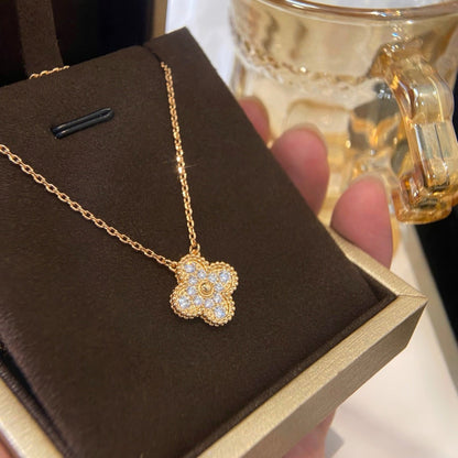 [Royal Jewelry]CLOVER 15MM DIAMOND SINGLE FLOWER NECKLACE