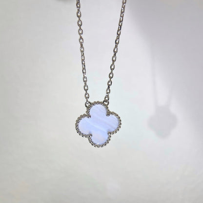 [Royal Jewelry]CLOVER 15MM BLUE CHALCEDONY NECKLACE SILVER