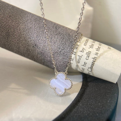 [Royal Jewelry]CLOVER 15MM BLUE CHALCEDONY NECKLACE SILVER