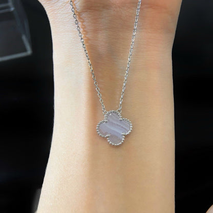 [Royal Jewelry]CLOVER 15MM BLUE CHALCEDONY NECKLACE SILVER
