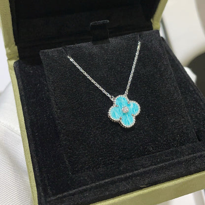 [Royal Jewelry]COLLIER TRÈFLE 15MM DIAMANT PORCELAINE ARGENT