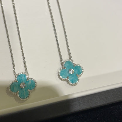 [Royal Jewelry]COLLIER TRÈFLE 15MM DIAMANT PORCELAINE ARGENT