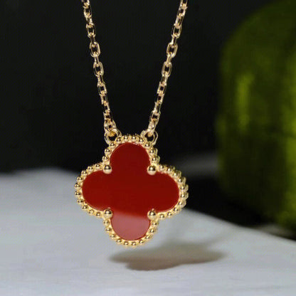 [Royal Jewelry]CLOVER 15MM CARNELIAN SINGLE FLOWER NECKLACE