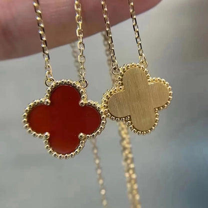 [Royal Jewelry]CLOVER 15MM CARNELIAN SINGLE FLOWER NECKLACE