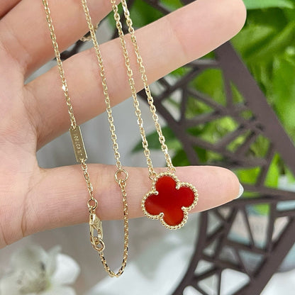 [Royal Jewelry]CLOVER 15MM CARNELIAN SINGLE FLOWER NECKLACE