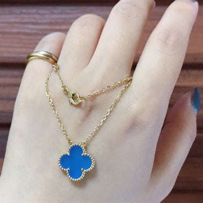 [Royal Jewelry]CLOVER 15MM BLUE AGATE NECKLACE